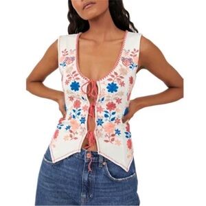 Free People In Bloom, Embroidered Tie/Lace Up Vest